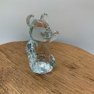 Clear Vintage Glass Sitting Teddy Bear Controlled Bubbles Paperweight Figurine